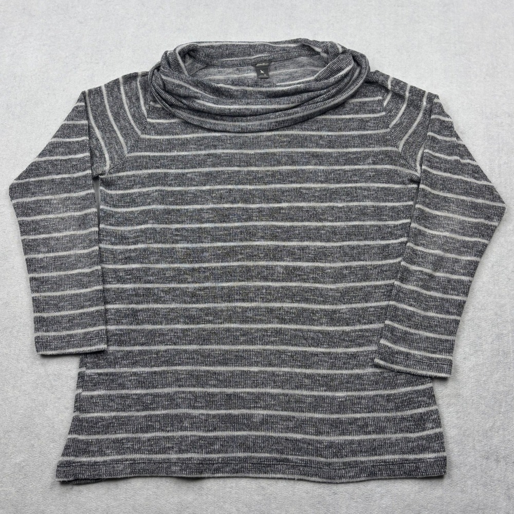Eddie Bauer Sweater Womens XL Gray Striped Cowl Neck Knit Long Sleeve Tunic Top